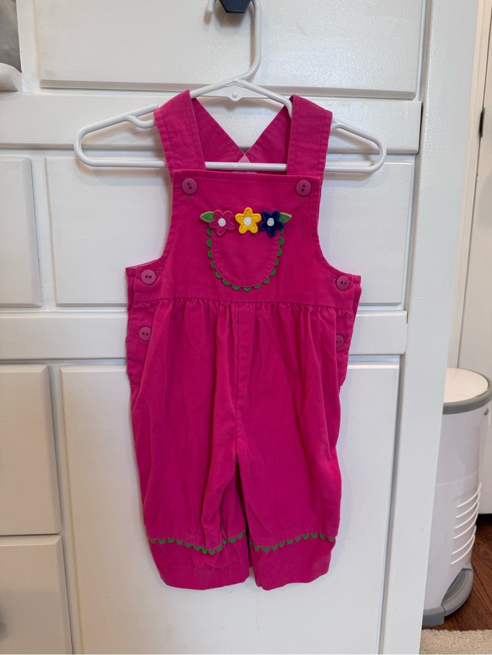 Florence Eiseman Hot Pink Flower Appliqué Corduroy Overalls